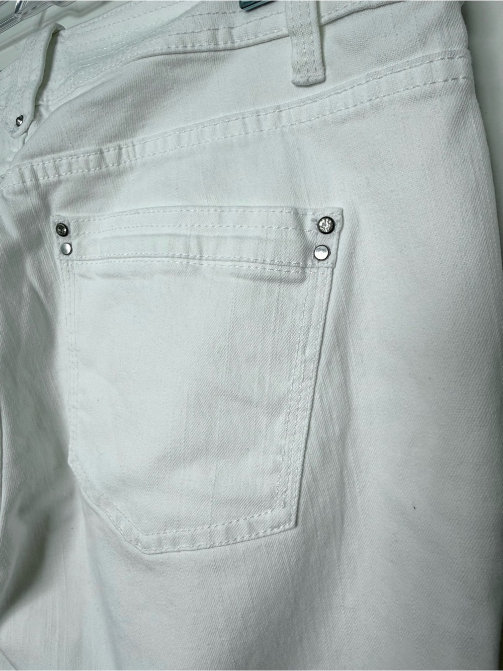 WHBM White Flare Jeans Rhinestone Rivets - Picture 9 of 9